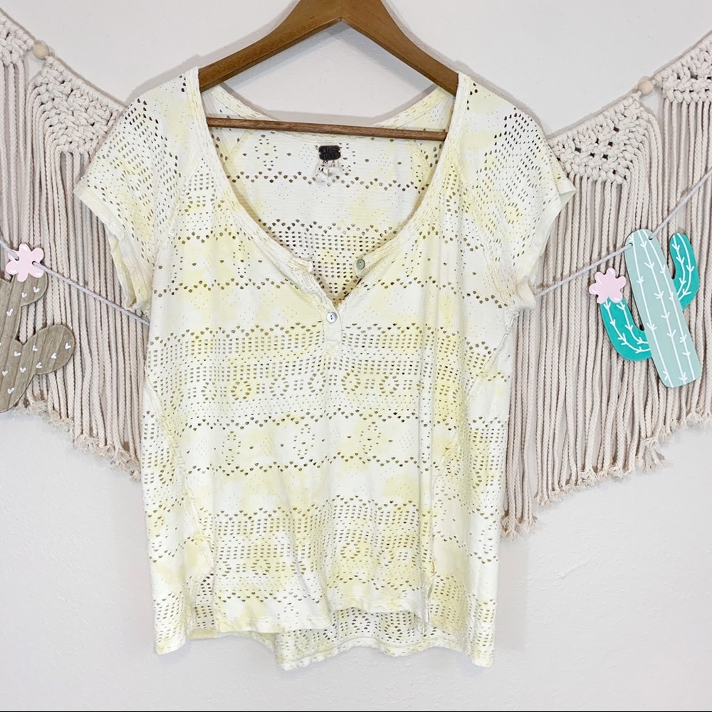We The Free Yellow Tie-Dye Henley Eyelet Top